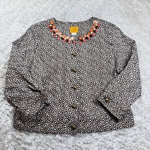 Ruby Rd. Jacket 14 Women's Brown Embellished Button Office Career Artsy Grandma